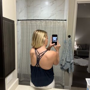 navy blue racer back crop top